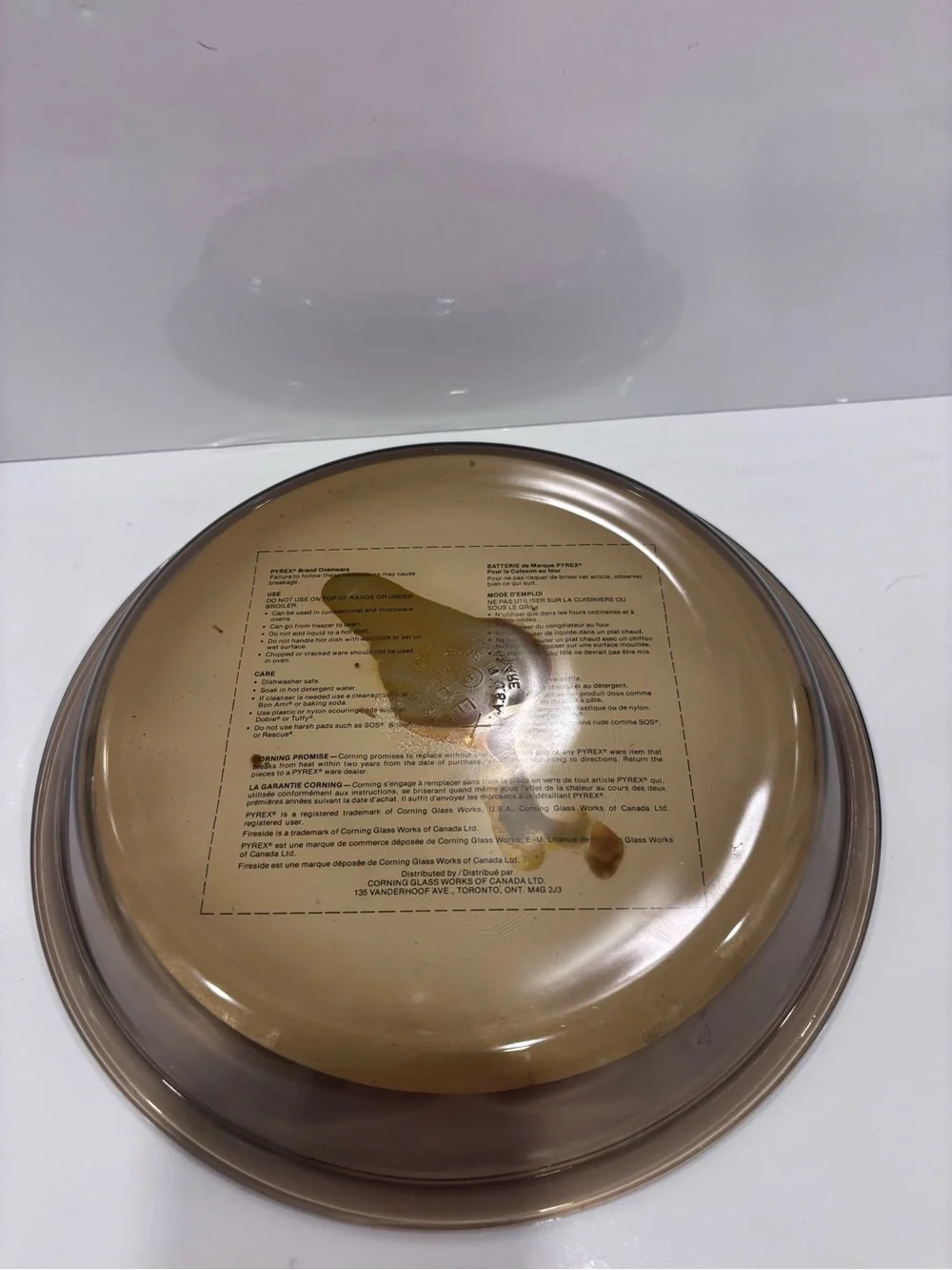 Vintage Pyrex Fireside Brown Glass Pie Plate - Brown new with label